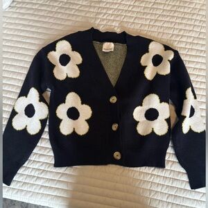 Women's Navy Floral Button Cardigan Sweater